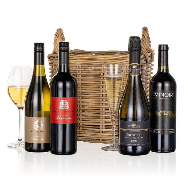 Four Wines in a Wicker Hamper