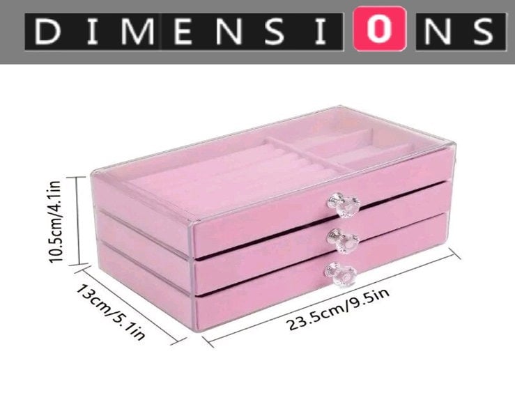 Modcraft Large Pink Acrylic 3 Drawer Jewelry Storage Box Organizer for Rings Earrings Bracelets