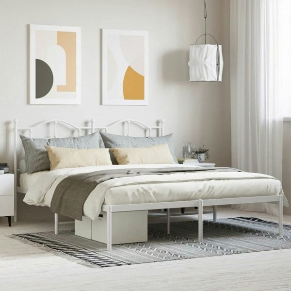 Berkfield Metal Bed Frame with Headboard White 180x200 cm