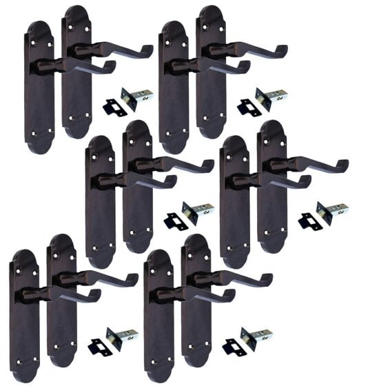 EDH Door Hardware Black Nickel Door Handles – Victorian Scroll Lever Latch Handles – 1, 4 or 6 Pairs – Handle Only or with Tubular Latches - 6 PAIR OF HANDLES + TUBULAR LATCH