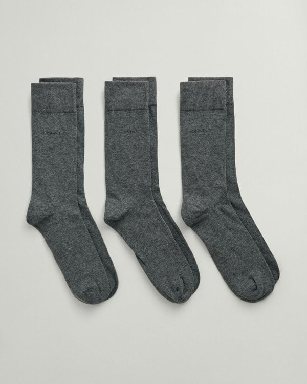GANT Mens 3 Pack Soft Cotton Socks Charcoal Melange