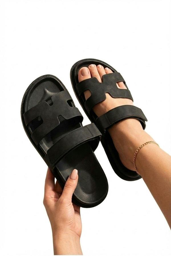 Nora Womens Double Strap Slide Sandals - Black_wb