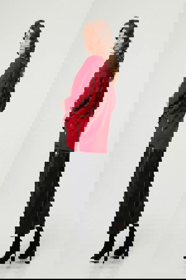 Red | Asymmetric Zip Hem 3/4 Sleeve Tunic Top
