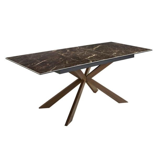 Angel Cerdá Rectangular porcelain marble and walnut effect steel extending dining table 1121
