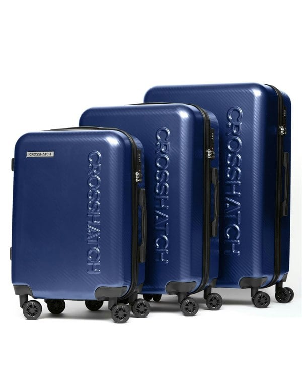 Crosshatch Escapade Embossed Suitcase 3pk Royal
