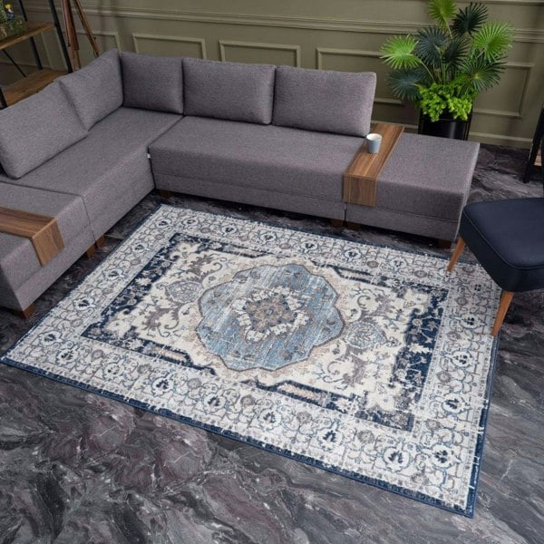 Living Room Rug Bordered Medallion Design