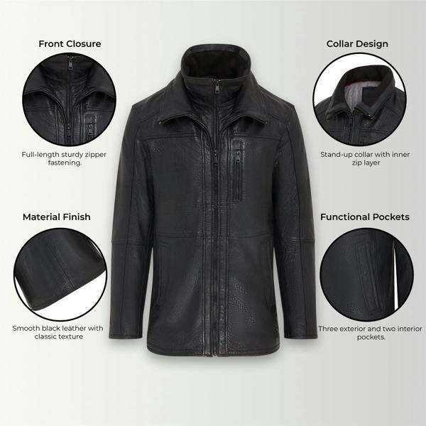 Infinity Leather Mens Warm Mid-Length Leather Biker Coat - Sikander