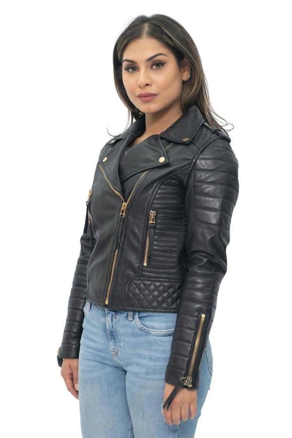 Infinity Leather Womens Leather Quilted Vintage Brando Biker Jacket-Lusaka