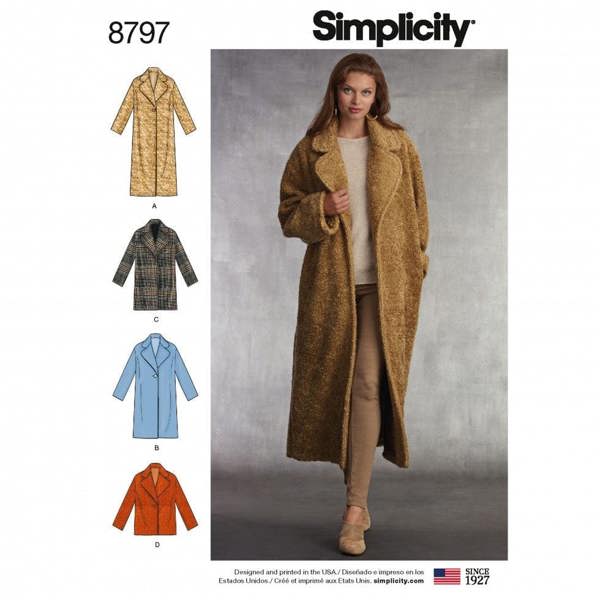 Simplicity Sewing Pattern 8797, Coats for Women, A (XS-S-M-L-XL) - Intermediate