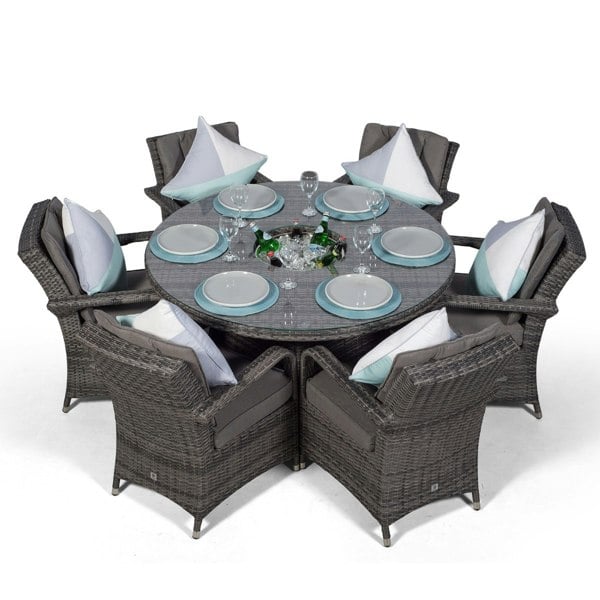 Giardino Arizona Round 6 Seater Patio Dining Set with Ice Bucket Drinks Cooler