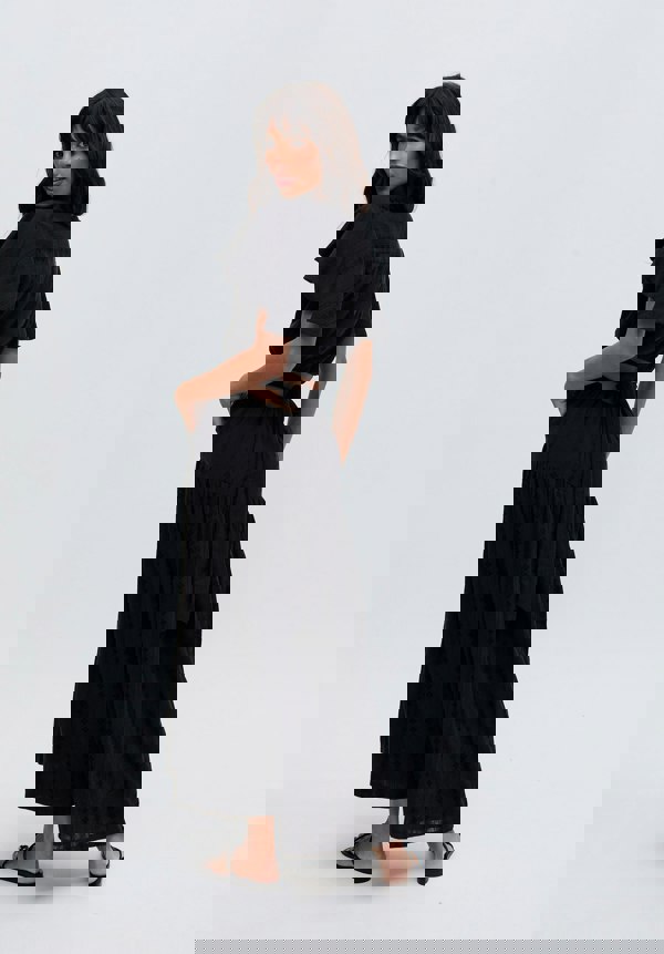 womens premium Flutter Sleeve Jacquard Maxi Dress In Black - image 5