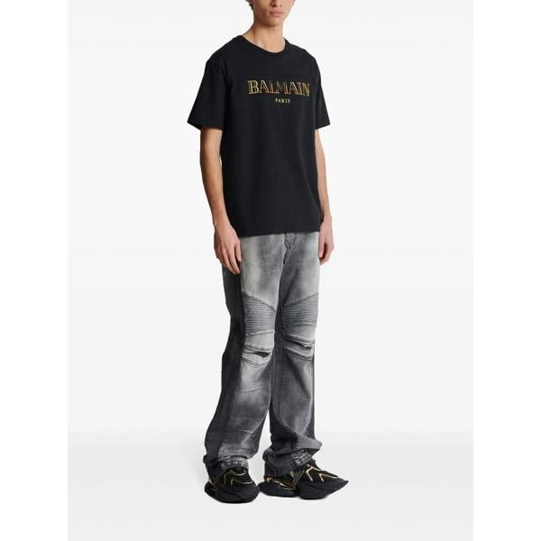 Balmain Multi-Coloured Embroidered Logo Oversized T-Shirt   in  Black