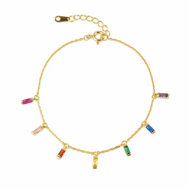 namana Gold Plated 925 Sterling Silver Rainbow Coloured Buguette Charm Bracelet for Women