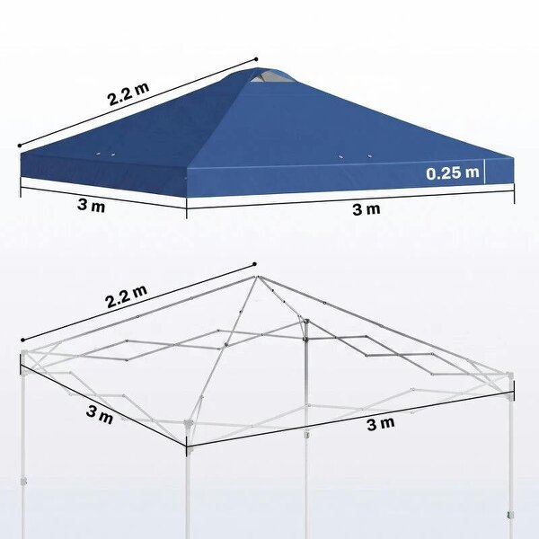 Gazebo Roof Replacement UV50+ Waterproof Pop Up Canopy Cover with 8 Drainage Holes 3 x 3 m Blue