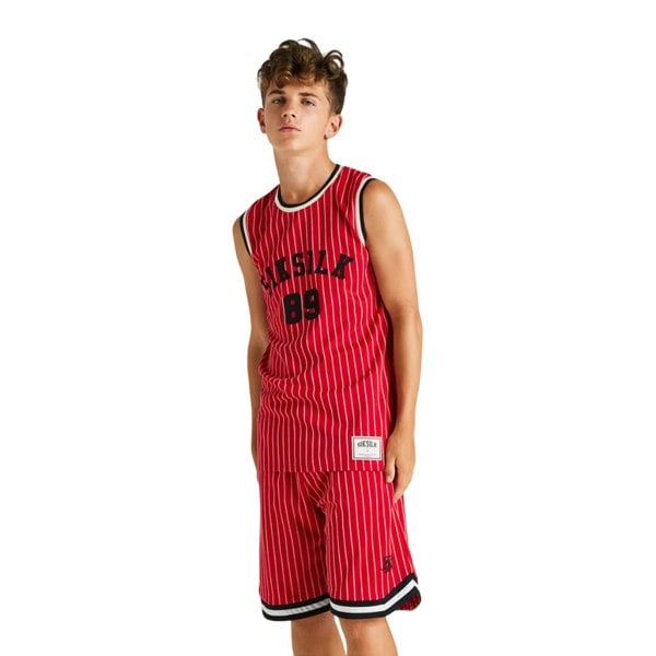 SikSilk Boys Classic Retro Basketball Vest Top - Red