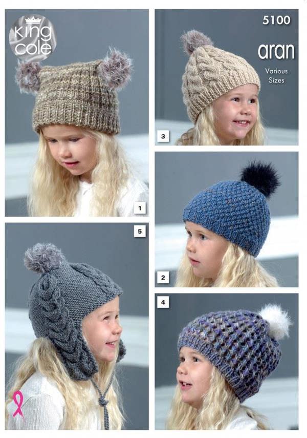 King Cole Fashion Combo Knitting Pattern 5100, Headwear for Kids - Advanced