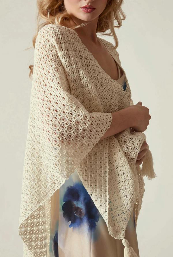 James Lakeland Cream Lattice Knit Kaftan
