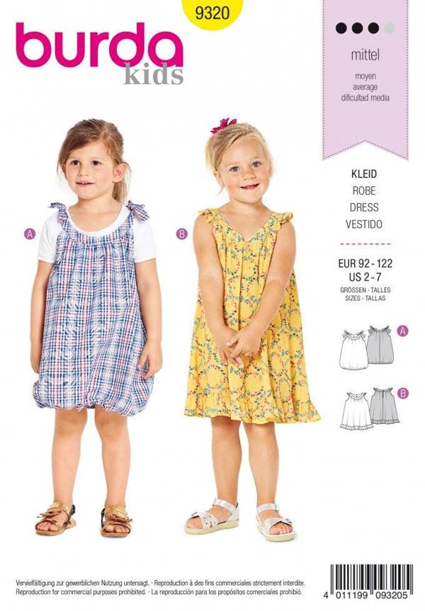 Burda Sewing Pattern 9320 Dresses For Kids, Ages: 2-7 - Intermediate