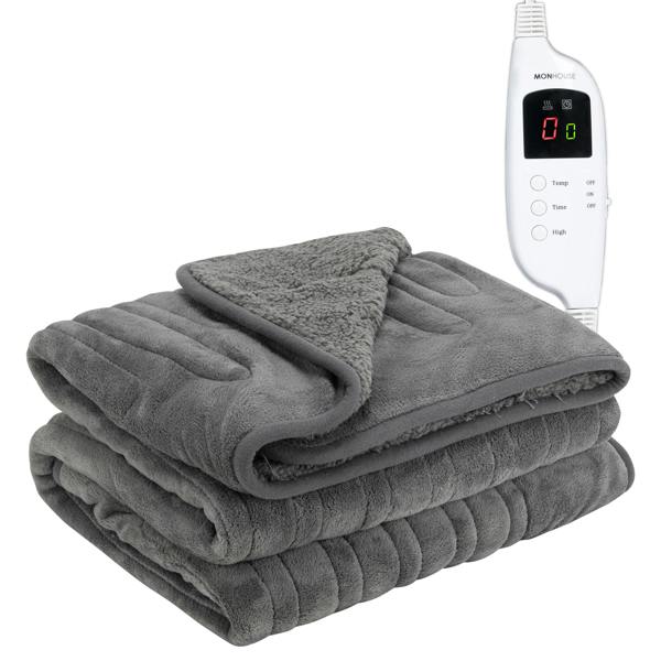 MONHOUSE Heated Electric Throw 9H Timer 9 Heat Setting Shearling Fleece Blanket