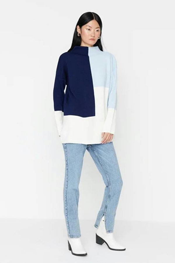Hoxton Gal Blocked High Neck Knit Sweater