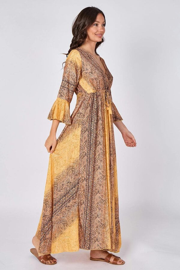 Boho Paisley Maxi Dress – Adjustable Tie Waist