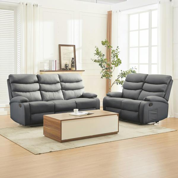 Kudlhome 2 Seater Manual Recliner Sofa, Dark Grey