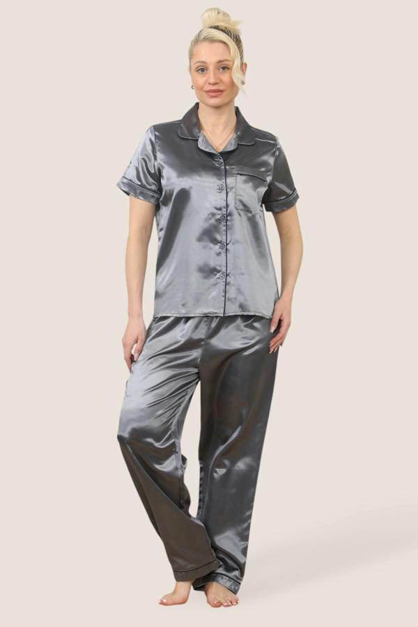 Luxe Satin Short Sleeve PJ Set – GREY