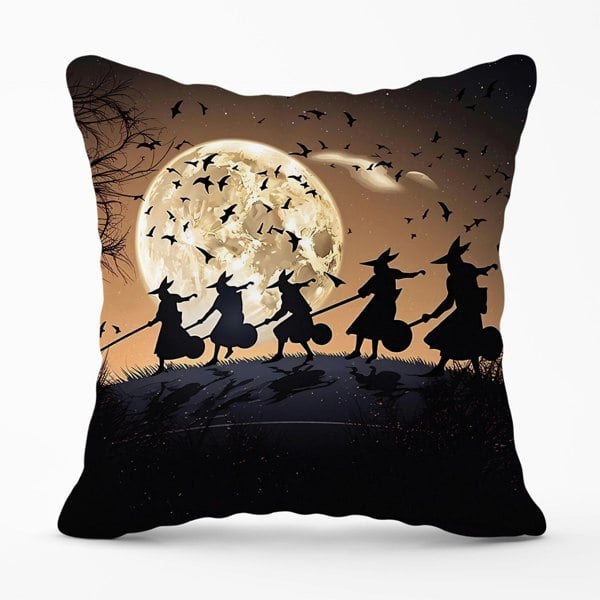 Warren Reed A Group Of Witches Riding Broomsticks Cushions