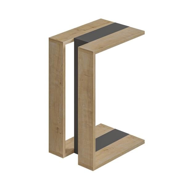 Decortie Muju Modern C Shape Table Oak Effect Gold Marble Effect Mocha Grey Multipurpose  H 57cm