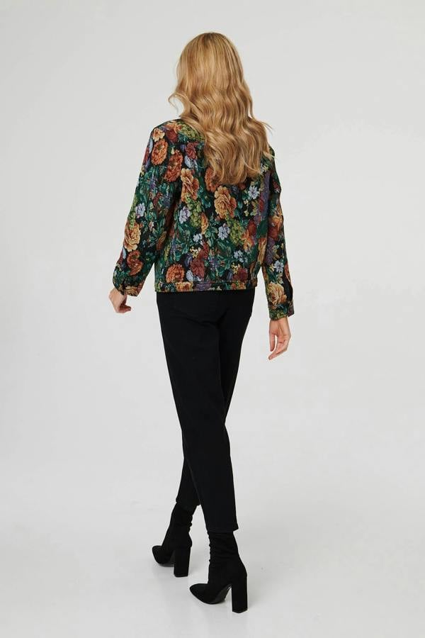Black | Floral Textured Long Sleeve Jacket