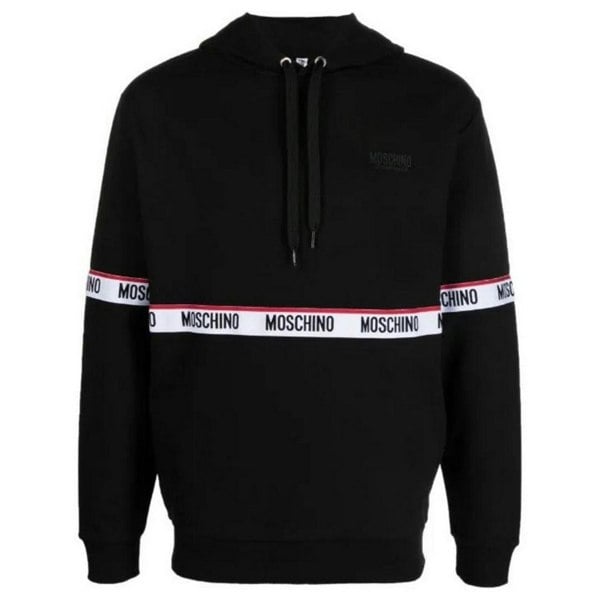 Moschino Mens Branded Tape Hoodie - Black