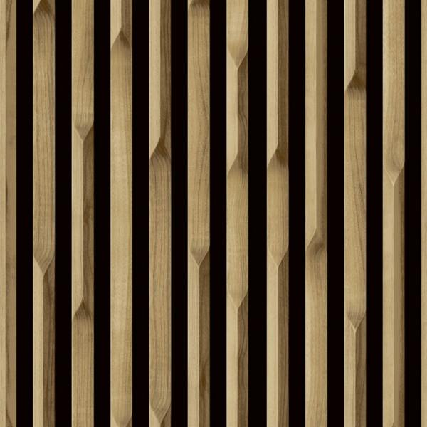 Grandeco Lamella Wood Slat Panel 3D Photorealistic Effect Textured Wallpaper, Oak Wood