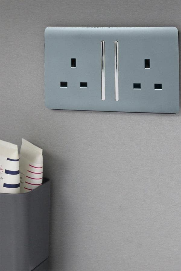 Trendi Switch 2 Gang Long Switched Plug Socket in Cool Grey