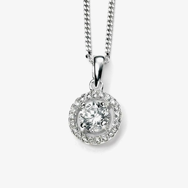 T. H. Baker Sterling Silver Cubic Zirconia Halo Circle Pendant Necklace P4158C