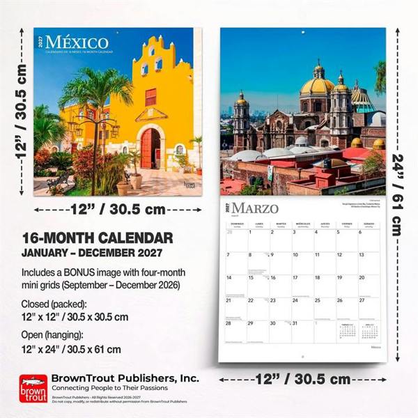 Mexico Calendar 2027, Wall Calendars, Month To View, Travel, Gift