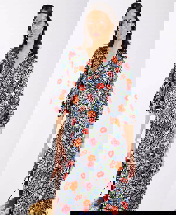 Multicoloured Floral Satin Midi Dress