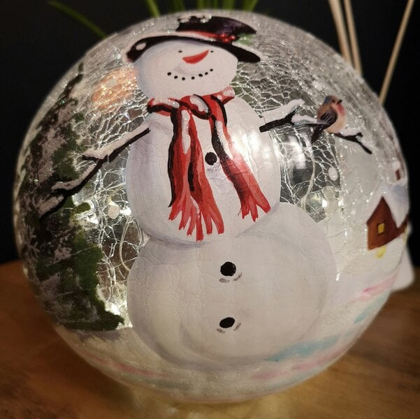 Samuel Alexander 20cm Battery Operated Warm White LED Crackle Effect Ball Christmas Decoration with Snowman