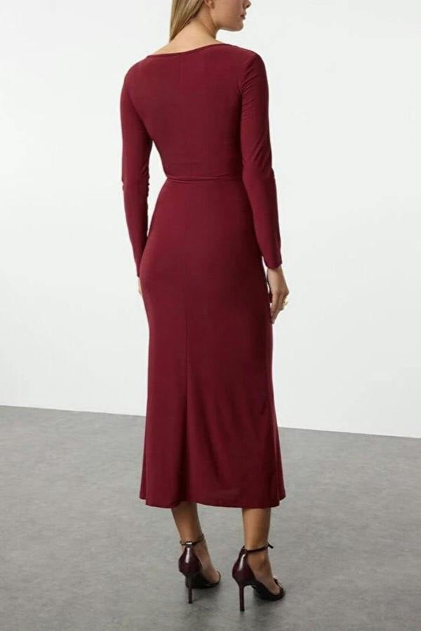 WOVCOR Flounced Square Neck Maxi Knit Dress