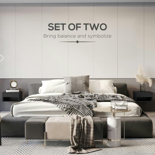 Wyld Haus Fisaro Set Of 2 High Gloss Black Floating Bedside Tables 1 Drawer 1 Shelf