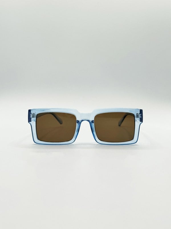 SVNX Square Frame Sunglasses in Translucent Blue with Brown Lenses