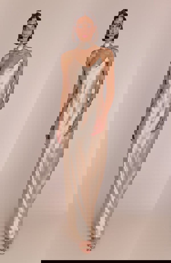 Rewritten London Brooklyn Dress in Champagne Satin