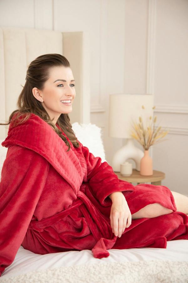 Camille Women's Supersoft Fleece Ribbed Collar Robe