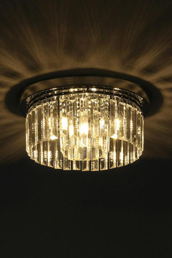 Living and Home Crystal Column Flush Mount Ceiling Light with Chrome Frame