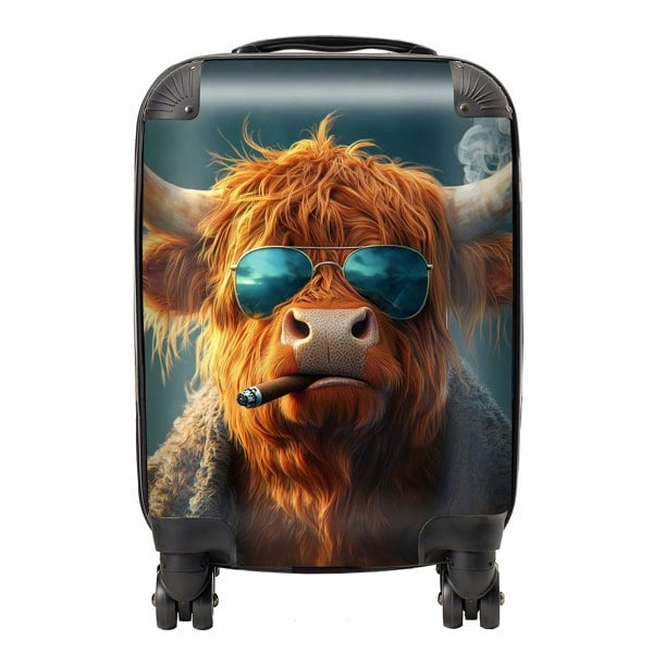 Warren Reed Highland Cow With Glasses Suitcase