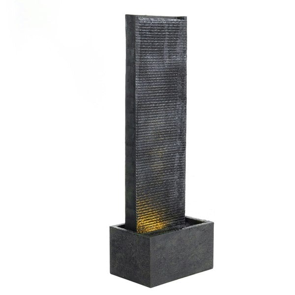 98cm H Black Rectangle Waterfall Stone Look Water Fountain with LED Light Fountains Living and Home 