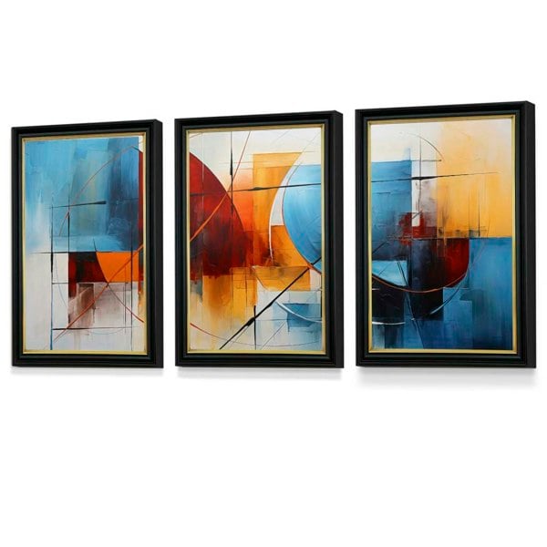 Artze Wall Art Set of 3 Abstract Colourful Blue and Red Framed Art Prints