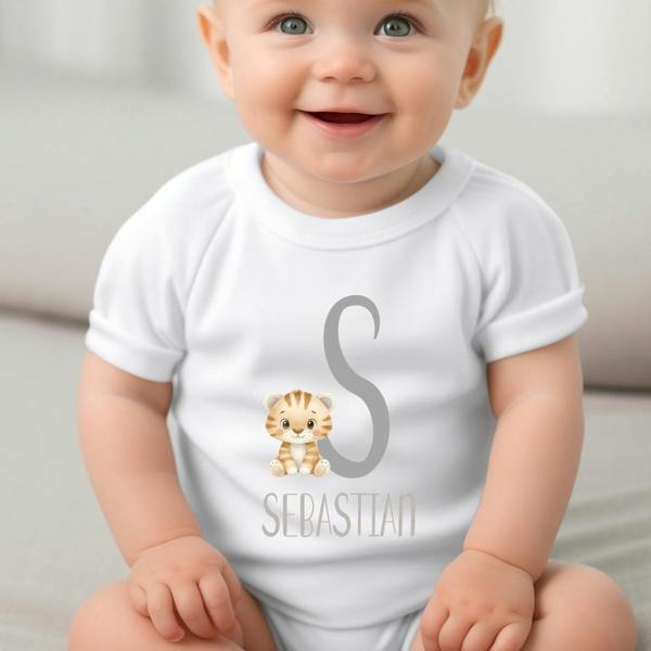 Aye Do Gifts Personalised Little Tiger Baby Grow, Vest or Bib with Initial Name