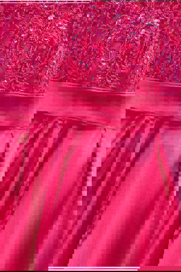 Sequin & Satin Dipped Hem Midi  - Hot Pink DR3621