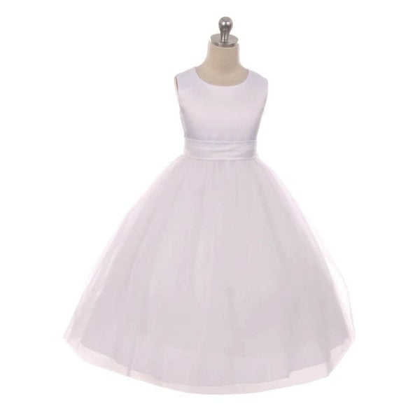 Girls White Flower Girl Dress with matching sash