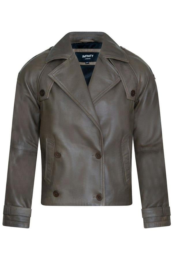Infinity Leather Womens Cropped Oversized Trench Leather Jacket - Canberra